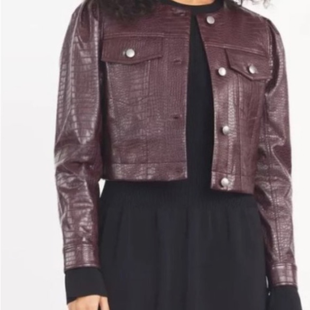 Tanya Taylor Croc Embossed Leather Jacket - Picture 2 of 6